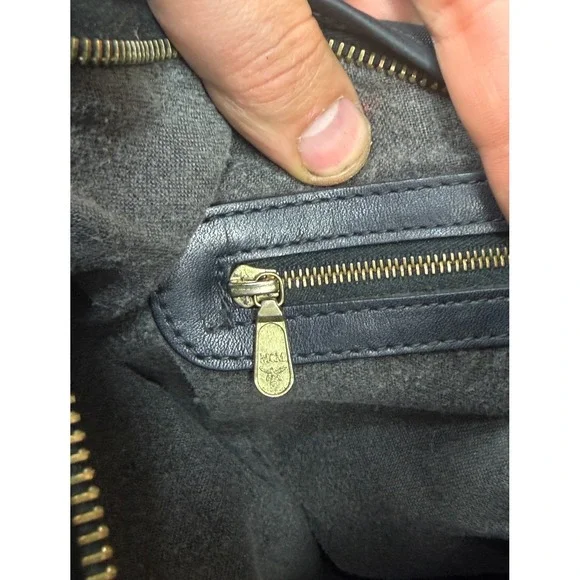 Vintage MCM Monogram Shoulder Bag Black Leather Hobo Style Logo - Picture 8 of 16